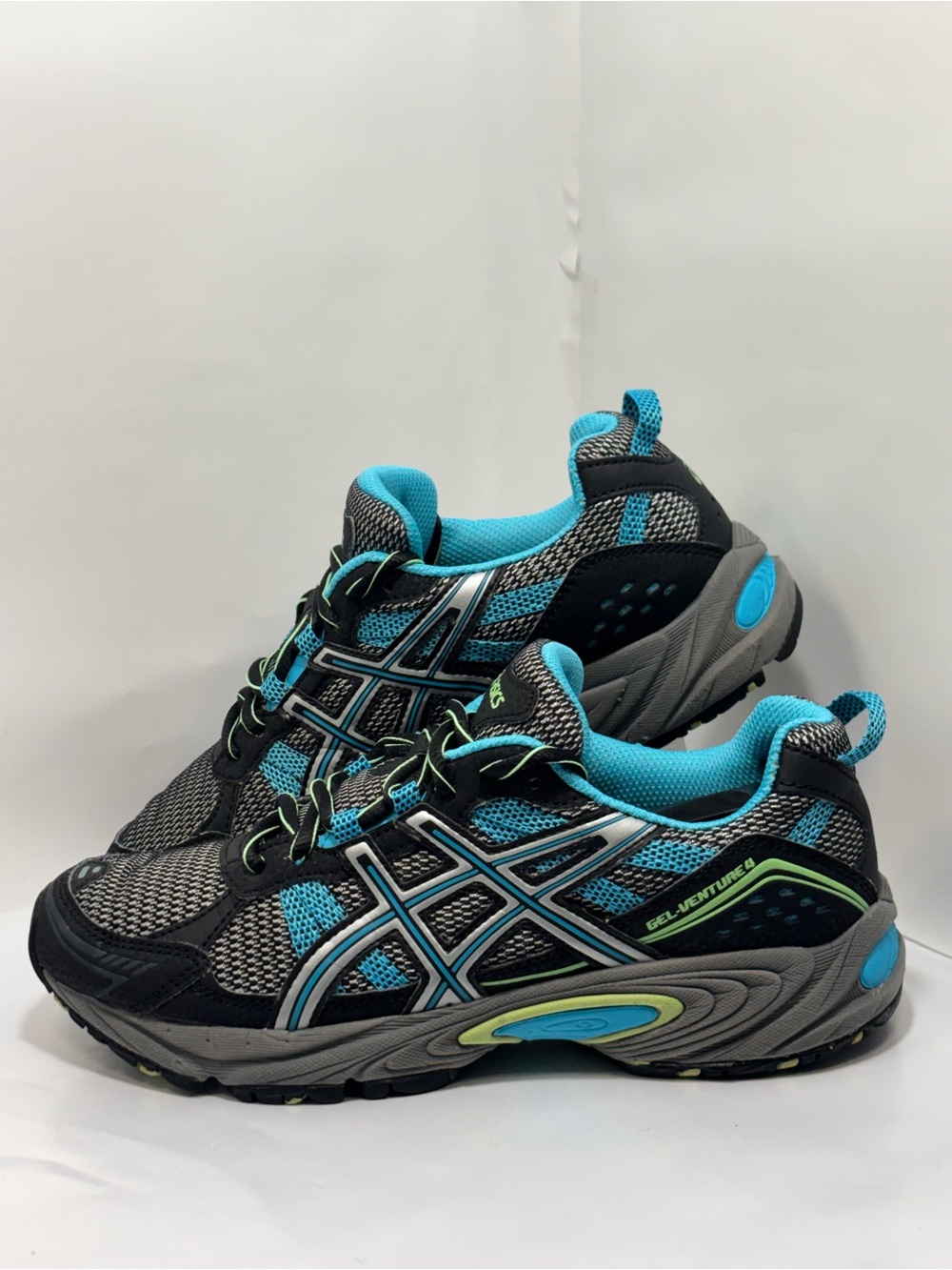 Asics Gel Venture 4 Women's Size 7 T383N Black/Gray/Blue Running/Hiking Shoes